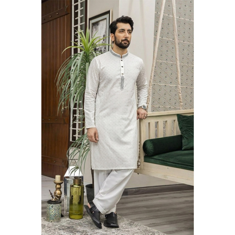 Picture of সাদা–অ্যাশ  কারুকাজ পাঞ্জাবি”