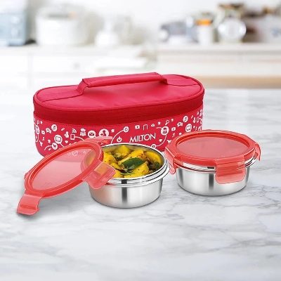 Picture of Milton Lifestyle Lunch Stainless Steel Lunch Box, 2 Containers, Lid & jacket multi colour