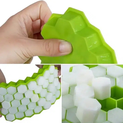 Picture of Flexible Silicone Honeycomb Shape 37 Cavity Ice Cube Tray Mold Tray for Freezer Mold Small Cubes Easy Release Whiskey Fridge Bar Soft Smooth Rubber Ice Tray (Silicone ICE Tray (WITH LID)