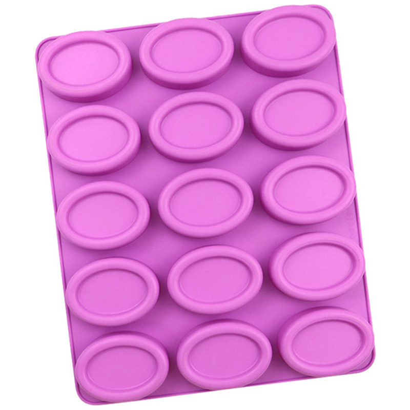 Picture of 15 Cavities Oval Silicone Soap Mold Purple Circular DIY Candle Resin Making Set Chocolate Jelly Biscuit Cake Ice Mould