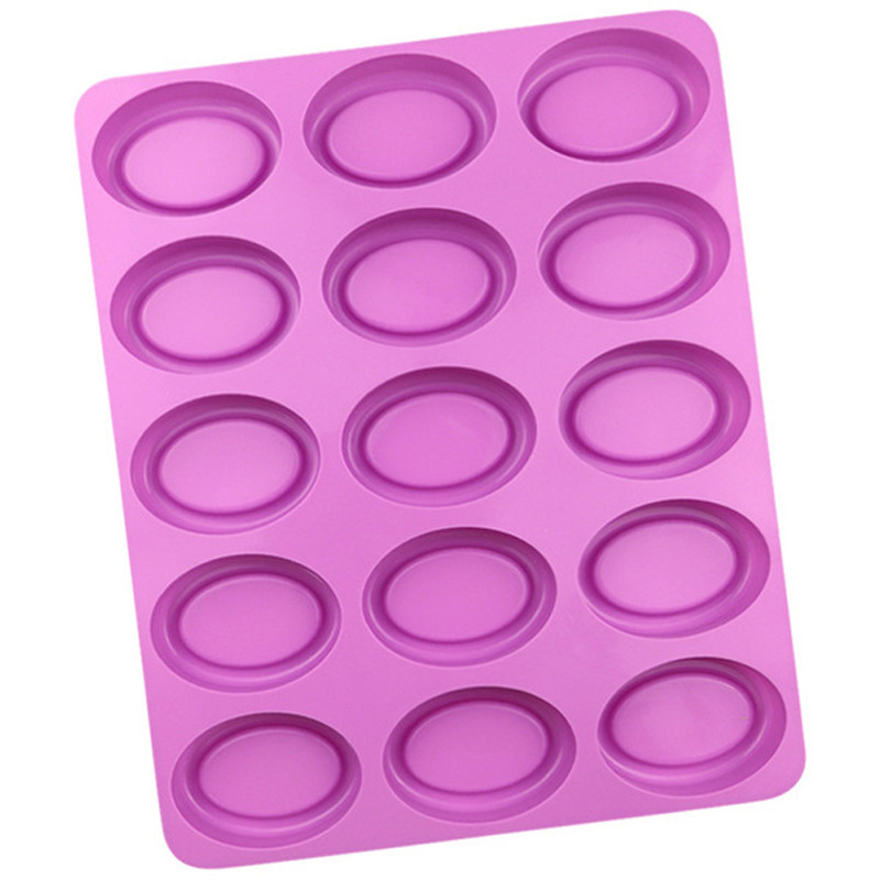 Picture of 15 Cavities Oval Silicone Soap Mold Purple Circular DIY Candle Resin Making Set Chocolate Jelly Biscuit Cake Ice Mould