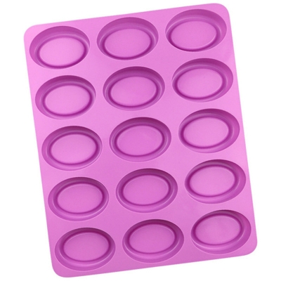 Picture of 15 Cavities Oval Silicone Soap Mold Purple Circular DIY Candle Resin Making Set Chocolate Jelly Biscuit Cake Ice Mould