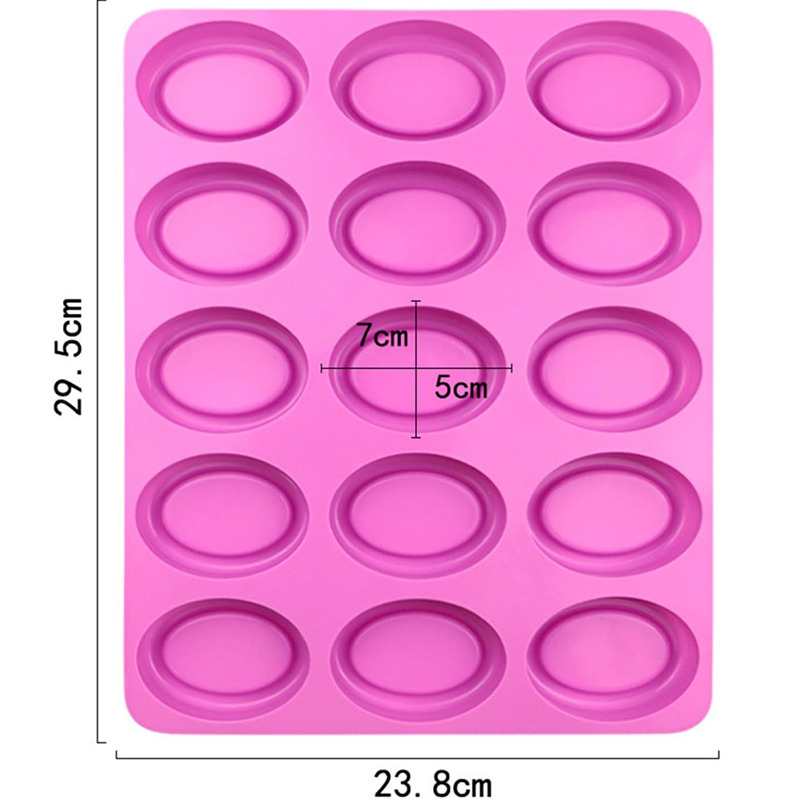 Picture of 15 Cavities Oval Silicone Soap Mold Purple Circular DIY Candle Resin Making Set Chocolate Jelly Biscuit Cake Ice Mould