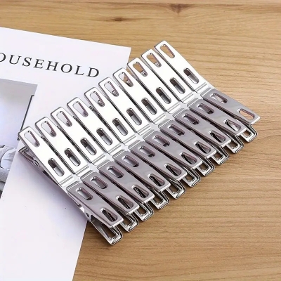 Picture of 20pcs Stainless Steel Clothespins, Binder Clips, Heavy Duty Clothes Pins, Metal Clip Set, Metal Clothes Clips