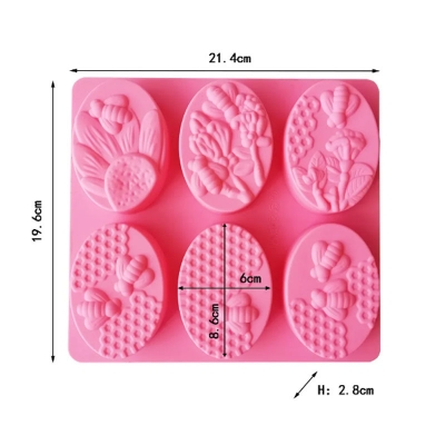 Picture of 6-piece Oval bee soap 105 silicone mold cake pudding dessert mold soap baking