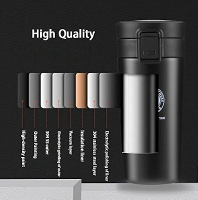 Picture of Vacuum Insulated Stainless Steel Tea Coffee Mug Thermos Flask Travel Mug Tumbler with Flip Lid Mesh Strainer Hot and Cold for Office Backpacking