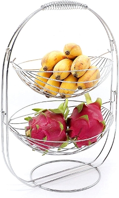 Picture of Fruit Basket Stand 2-Tier Stainless Steel Stand for Fruit and Vegetables Fruit Bowl Metal for Fruit/Bread/Snacks/Sweets/Vegetables Display Stand