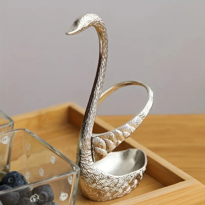 Picture of 1 set of 7pcs European-style light luxury swan spoon rest, Western restaurant tableware storage, home kitchen and restaurant table accessories, can hold spoons, forks, chopsticks