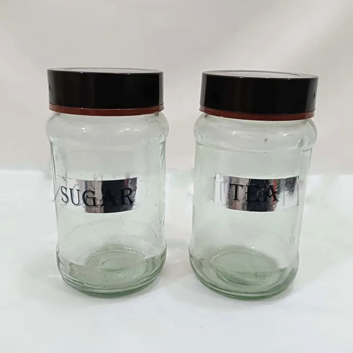 Picture of Clear Glass Tea & Sugar Jar Set – 2 Piece Kitchen Storage Pot with Airtight Black Lids