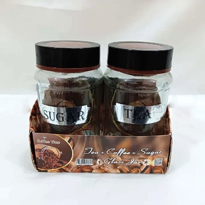 Picture of Clear Glass Tea & Sugar Jar Set – 2 Piece Kitchen Storage Pot with Airtight Black Lids