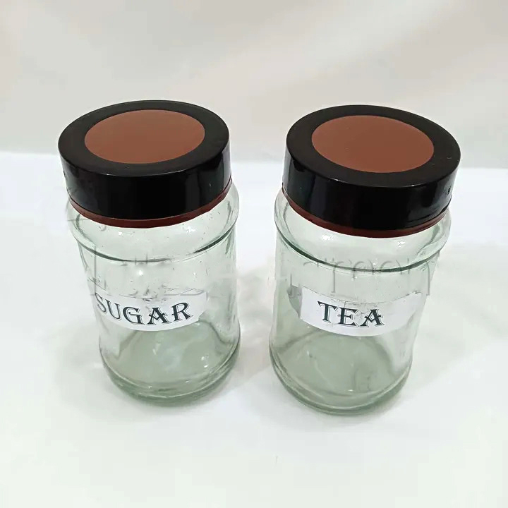 Picture of Clear Glass Tea & Sugar Jar Set – 2 Piece Kitchen Storage Pot with Airtight Black Lids