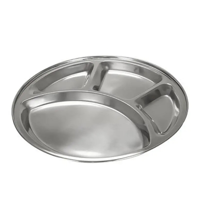 Picture of Divided Plate 4 Section - Round 4 Compartment Stainless Steel Plate