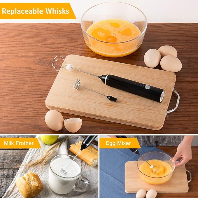 Picture of 2-in-1 Multifunctional Milk Frother Electric Double Milk Bubbler Frother Coffee Beater Egg Mixer with Three Speeds Strength Adjustment for Coffee Beating Eggs (with USB)
