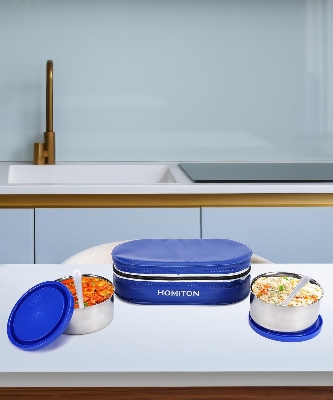 Picture of HOMITON MINI LUNCH BOX BLUE STEEL 2 Containers Lunch Box (750 ml)