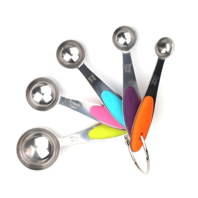 Picture of Stainless Steel Measuring Cups and Spoons Set of 09 Piece, Premium Nesting Metal Measuring Cups Set with Silicone Handles for Dry and Liquid Ingredients, Cooking & Baking