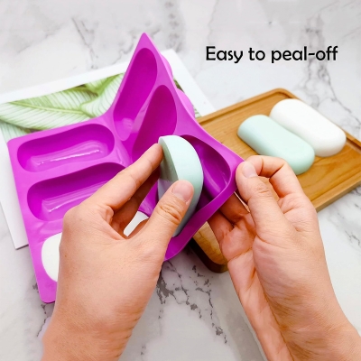 Picture of Silicone Soap Molds(Purple,Pink),6 Cavities Large DIY Handmade Soap Mold for Bath Bombs,Classical Craft Soap Making Supplies,Easy to demold Cake Bread Baking Bar Soap Molds