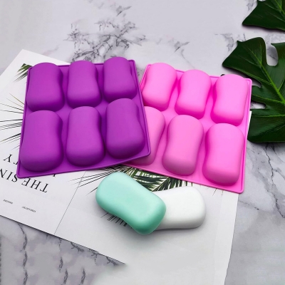 Picture of Silicone Soap Molds(Purple,Pink),6 Cavities Large DIY Handmade Soap Mold for Bath Bombs,Classical Craft Soap Making Supplies,Easy to demold Cake Bread Baking Bar Soap Molds