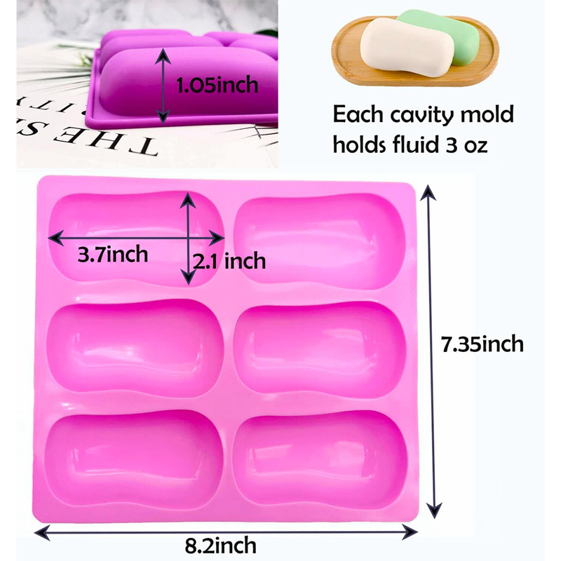 Picture of Silicone Soap Molds(Purple,Pink),6 Cavities Large DIY Handmade Soap Mold for Bath Bombs,Classical Craft Soap Making Supplies,Easy to demold Cake Bread Baking Bar Soap Molds