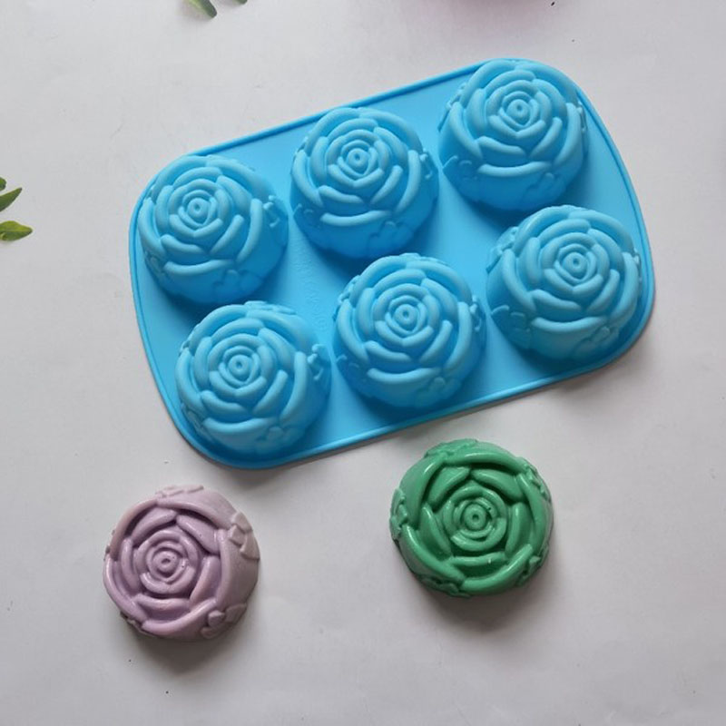 Picture of Rose Flower Silicone Molds 6-Cavity Non-Stick Chocolate Candy Cake Molds Easy Release Rose Mold for Valentine's Day Chocolate, Fondant, Mousse Cake, Dessert, Jelly, Biscuit