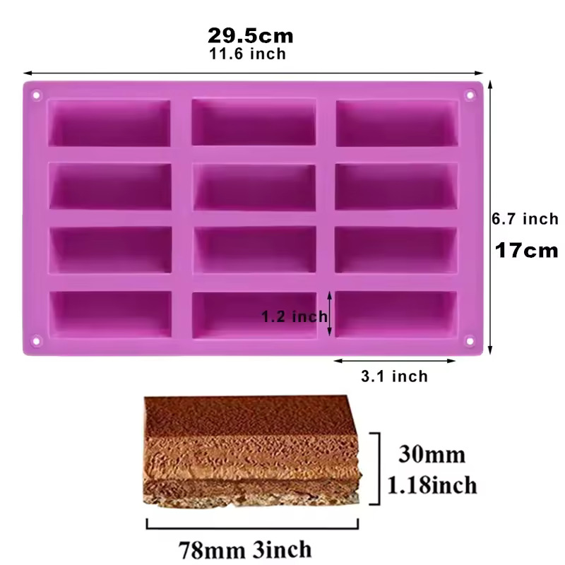 Picture of 12 Cavity Medium Narrow Silicone Rectangle Mold Protein Bars Molds