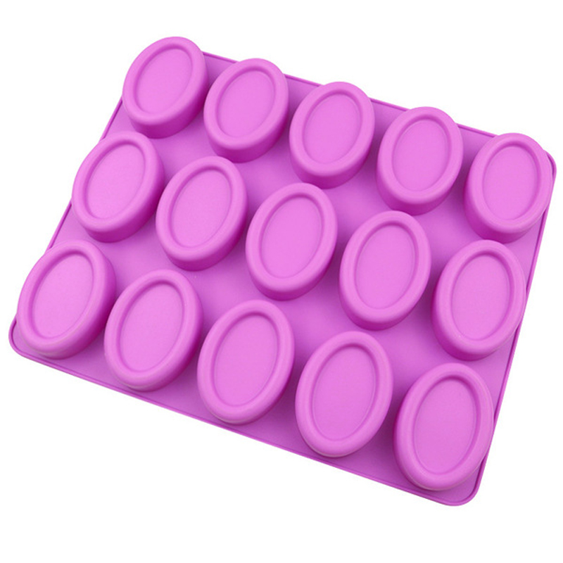 Picture of 15 Cavities Oval Silicone Soap Mold Purple Circular DIY Candle Resin Making Set Chocolate Jelly Biscuit Cake Ice Mould