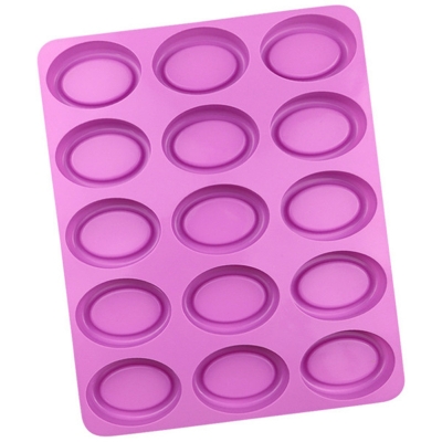 Picture of 15 Cavities Oval Silicone Soap Mold Purple Circular DIY Candle Resin Making Set Chocolate Jelly Biscuit Cake Ice Mould