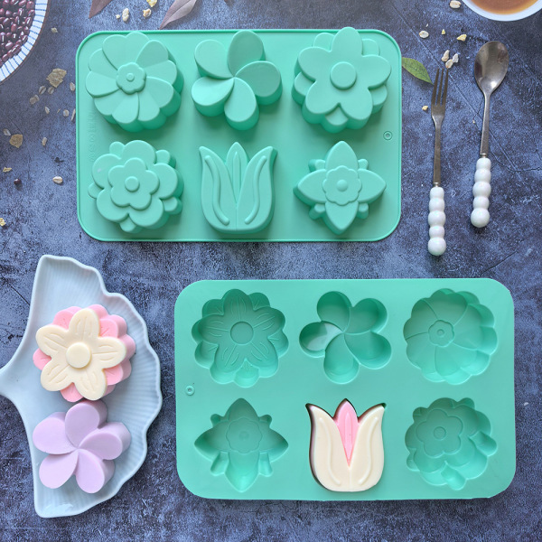 Picture of 6 tulip flower chocolate mold food grade baking supplies DIY biscuit mold cake silicone mold