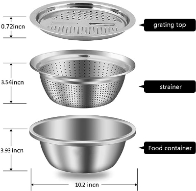 Picture of Silver 3 in 1 Stainless Steel Drain Basket Vegetable Cutter Kitchen
