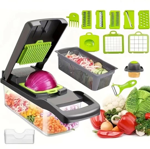 Picture of 16 in 1 Multifunction Vegetable Cutter with Squre Basket – Portable Chopper, Shredder & Grater for Quick Meal Prep