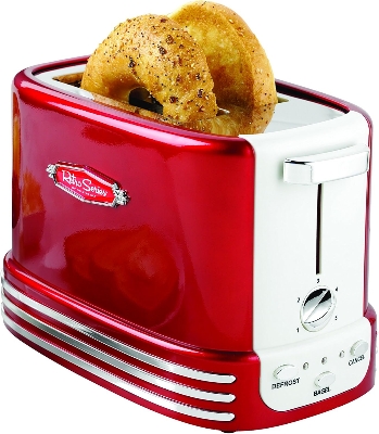 Picture of Nostalgia New and Improved Wide 2-Slice Toaster Perfect for Bread, English Muffins, Bagels, 5 Browning Levels, with Crumb Tray & Cord Storage, Retro Red