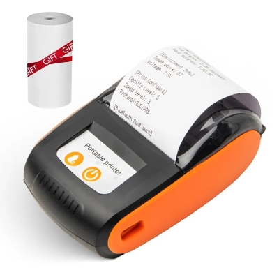 Picture of Portable Receipt Printer 58mm Mini Thermal Printing Wireless BT USB Mobile Printer with 2 Inch Thermal Paper Roll Compatible with Android/iOS/Windows System for Small Business Restaurant Retail Store - Orange