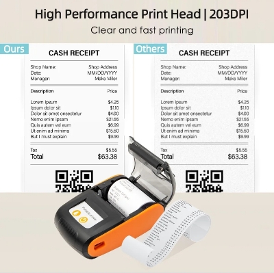 Picture of Portable Receipt Printer 58mm Mini Thermal Printing Wireless BT USB Mobile Printer with 2 Inch Thermal Paper Roll Compatible with Android/iOS/Windows System for Small Business Restaurant Retail Store - Orange