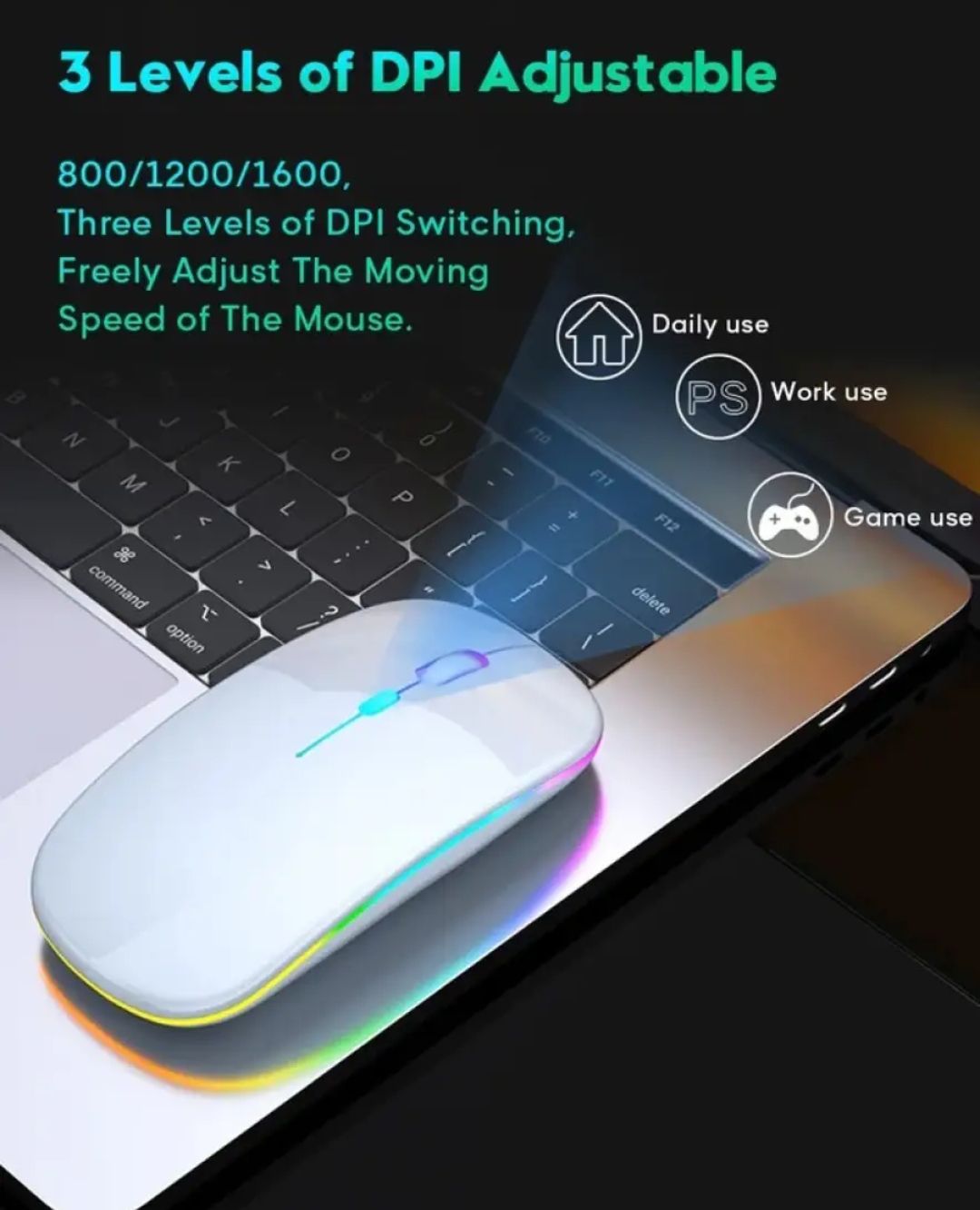 Picture of RGB Duel Channel Mouse Bluetooth Wireless Mouse High Quality Material For Smartphone Computer Laptop Tablet Pc Smart Tv & All Smart Device Black & White Colour - Black