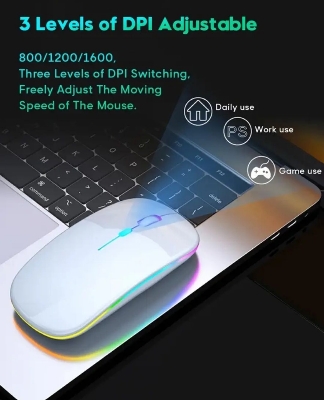 Picture of RGB Duel Channel Mouse Bluetooth Wireless Mouse High Quality Material For Smartphone Computer Laptop Tablet Pc Smart Tv & All Smart Device Black & White Colour - Black