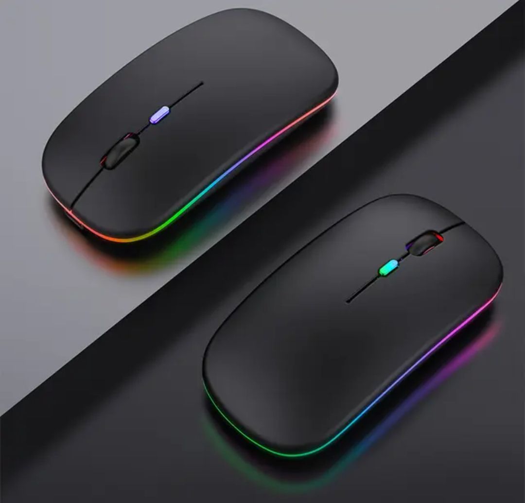 Picture of RGB Duel Channel Mouse Bluetooth Wireless Mouse High Quality Material For Smartphone Computer Laptop Tablet Pc Smart Tv & All Smart Device Black & White Colour - Black