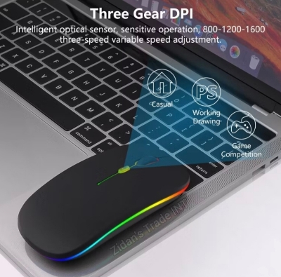 Picture of RGB Duel Channel Mouse Bluetooth Wireless Mouse High Quality Material For Smartphone Computer Laptop Tablet Pc Smart Tv & All Smart Device Black & White Colour - Matte Black