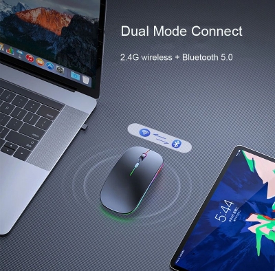 Picture of RGB Duel Channel Mouse Bluetooth Wireless Mouse High Quality Material For Smartphone Computer Laptop Tablet Pc Smart Tv & All Smart Device Black & White Colour - Matte Black