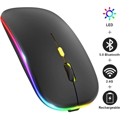Picture of RGB Duel Channel Mouse Bluetooth Wireless Mouse High Quality Material For Smartphone Computer Laptop Tablet Pc Smart Tv & All Smart Device Black & White Colour - Matte Black