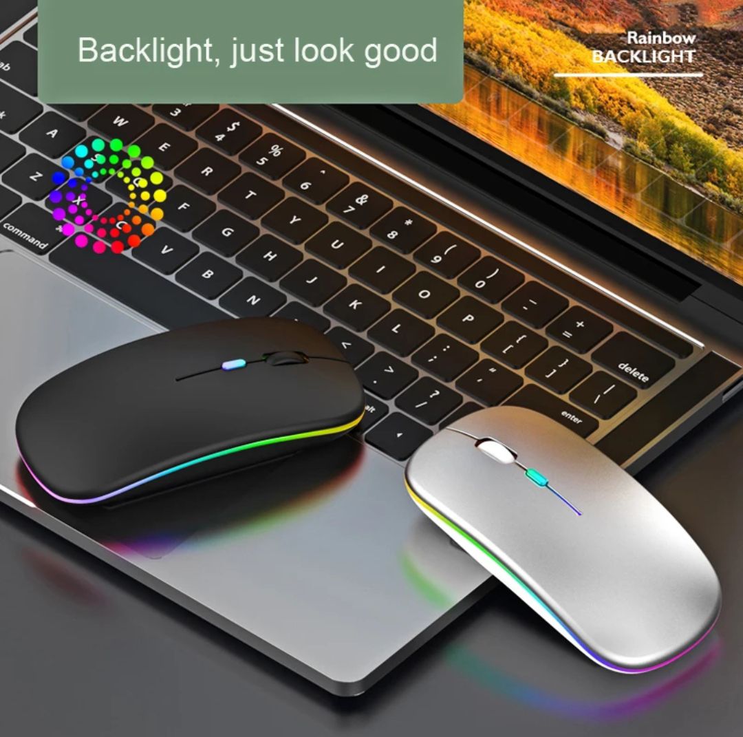 Picture of RGB Duel Channel Mouse Bluetooth Wireless Mouse High Quality Material For Smartphone Computer Laptop Tablet Pc Smart Tv & All Smart Device Black & White Colour - Matte Black