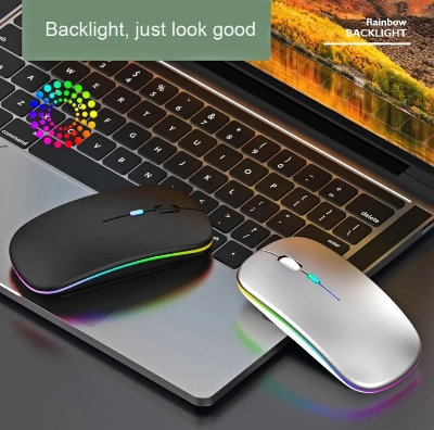 Picture of RGB Duel Channel Mouse Bluetooth Wireless Mouse High Quality Material For Smartphone Computer Laptop Tablet Pc Smart Tv & All Smart Device Black & White Colour - Matte Black