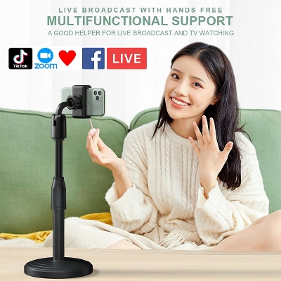 Picture of Desktop Mobile Phone Holder Stand 360 Rotate for Live Streaming Shoot YouTube TikTok Video Round Base Smartphone