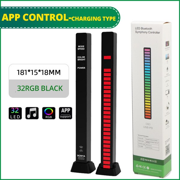 Picture of App Control / Geepact RGB Pickup Light Car Mounted Music Spectrum Light Voice Control 3D Rhythm Light Car Ambience Light Net Red Light Creative Music Spectrum Rhythm Lamp