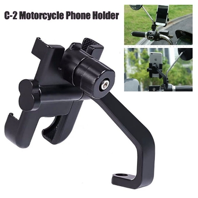 Picture of 360° Universal Mount For Bike Mirror Mobile Holder Stand For All Smartphones High Quality Aluminum Material Black Colour For Left And Right Mirror Attached System Mount - Black