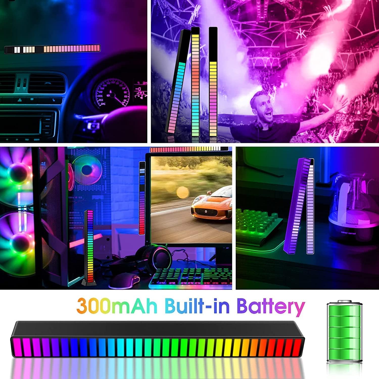 Picture of App Control / Geepact RGB Pickup Light Car Mounted Music Spectrum Light Voice Control 3D Rhythm Light Car Ambience Light Net Red Light Creative Music Spectrum Rhythm Lamp - White