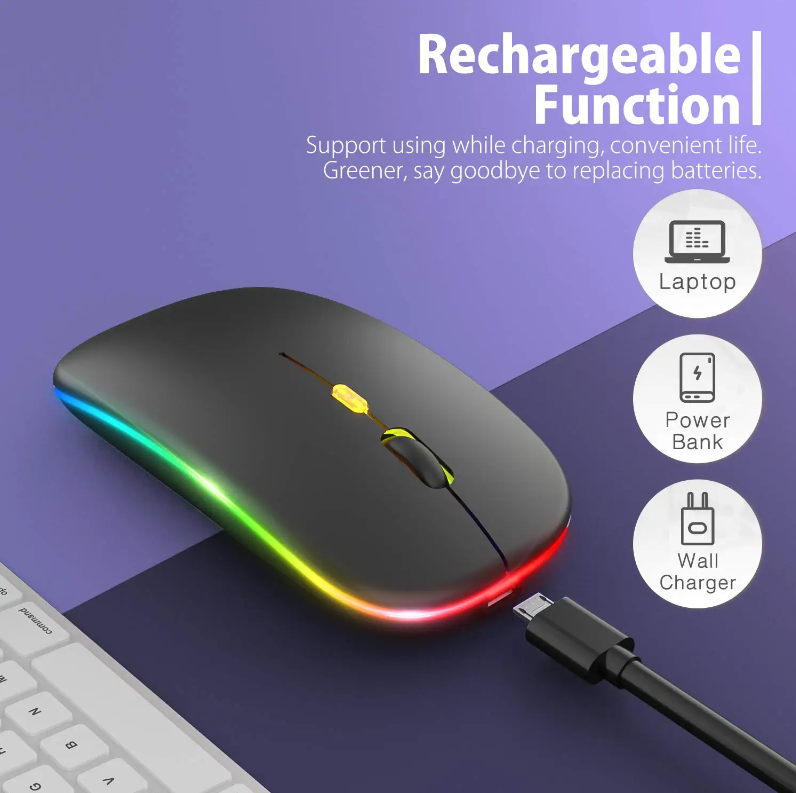 Picture of Rechargeable Wireless Bluetooth Rgb Ultra-Thin Mouse - Stylish Rgb Lighting With Versatile Connectivity - Matte Black