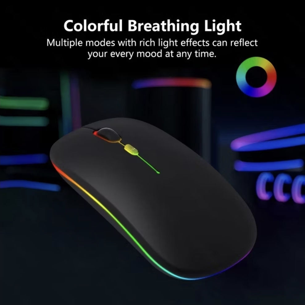Picture of Rechargeable Wireless Bluetooth Rgb Ultra-Thin Mouse - Stylish Rgb Lighting With Versatile Connectivity - Matte Black