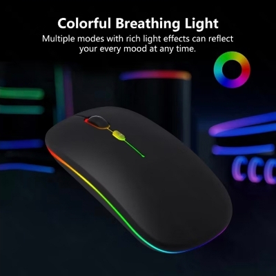 Picture of Rechargeable Wireless Bluetooth Rgb Ultra-Thin Mouse - Stylish Rgb Lighting With Versatile Connectivity - Matte Black