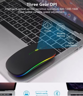 Picture of Rechargeable Wireless Bluetooth Rgb Ultra-Thin Mouse - Stylish Rgb Lighting With Versatile Connectivity - Matte Black