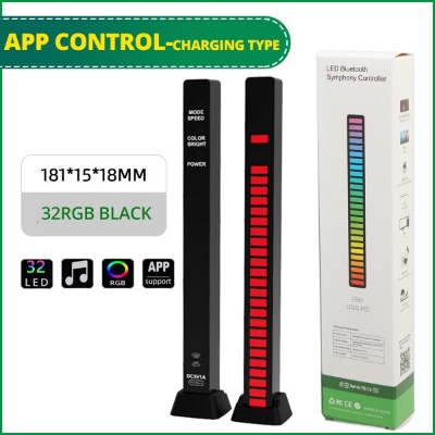 Picture of App Control / Geepact RGB Pickup Light Car Mounted Music Spectrum Light Voice Control 3D Rhythm Light Car Ambience Light Net Red Light Creative Music Spectrum Rhythm Lamp - Black