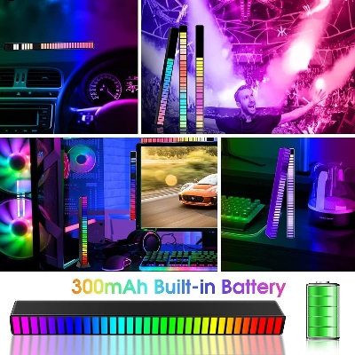 Picture of App Control / Geepact RGB Pickup Light Car Mounted Music Spectrum Light Voice Control 3D Rhythm Light Car Ambience Light Net Red Light Creative Music Spectrum Rhythm Lamp - Black